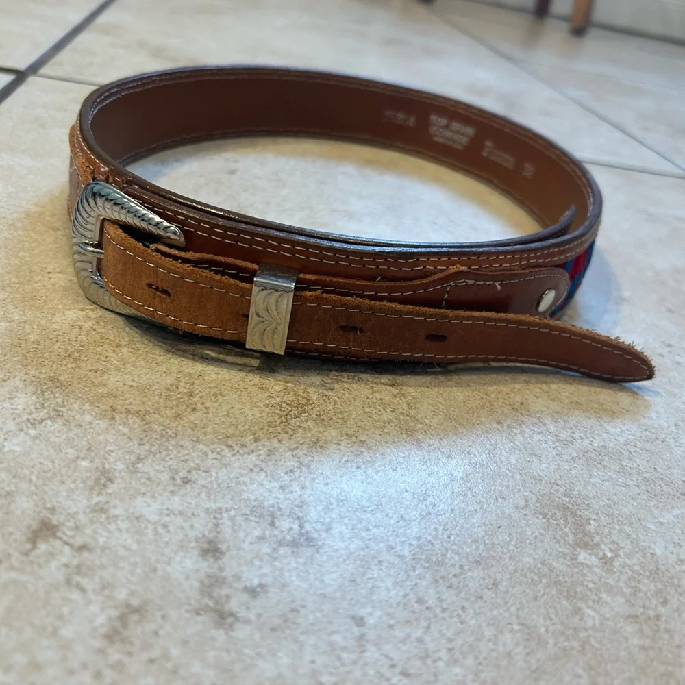 Fisher Vintage Multicolor Patterned Southwestern Leather Top Grain Cowhide Belt - Picture 2 of 5